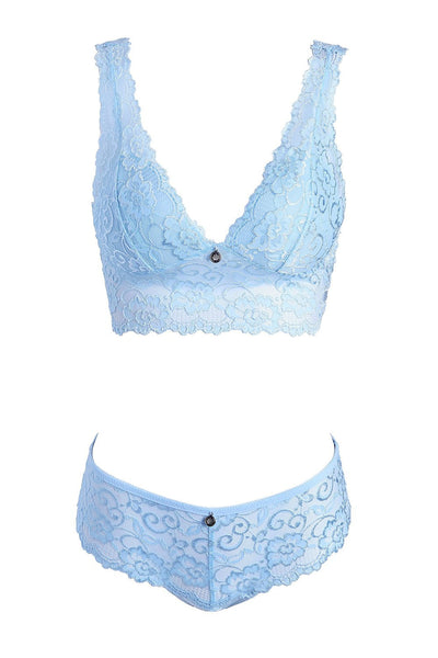 Women's 2 piece sexy bralette lingerie and thong set for Romantic Wedding and Honeymoon by Undies Affair (Small / Medium, Powder Blue)